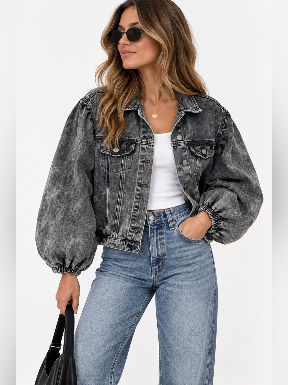 Finely Crafted Jeans by Tennis Acid Wash Balloon Sleeve Denim Jacket S Retro y2k